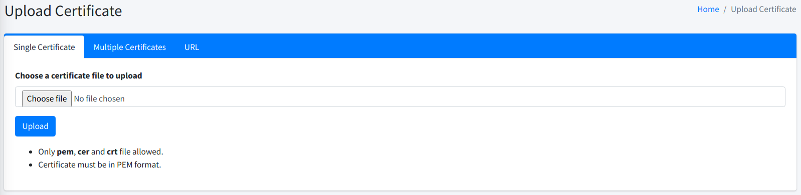 cert upload single