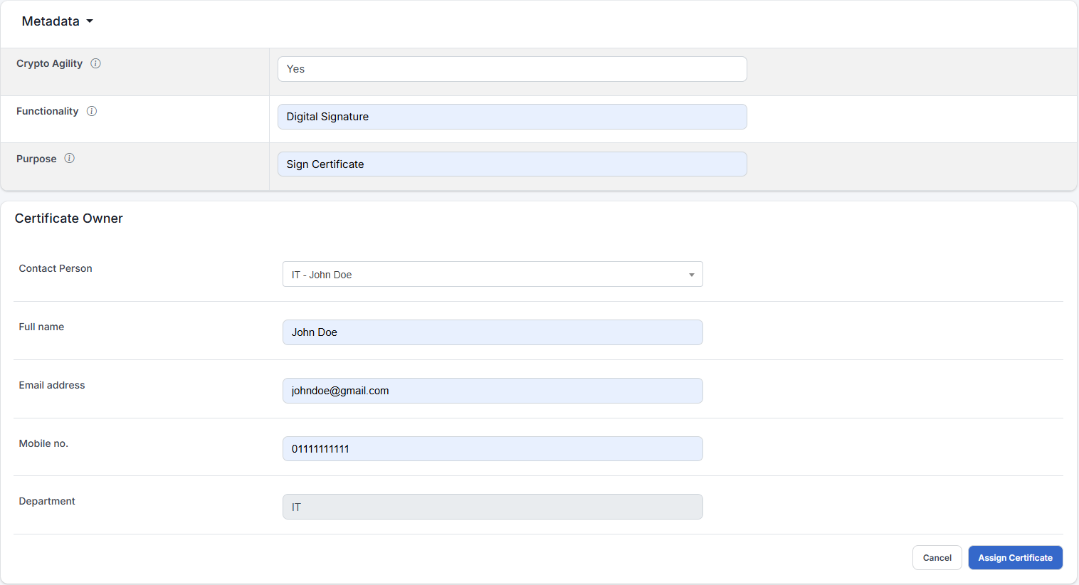 add metadata upload cert