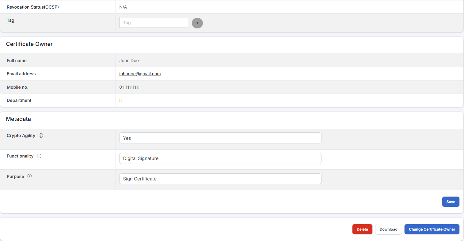 edit metadata existing cert